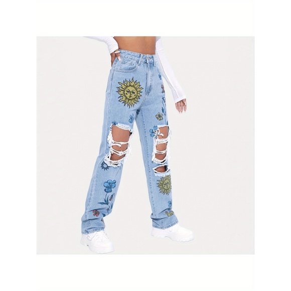 [High-Waisted Jeans] Durable Fabric Women's High-Waisted Jeans - Non-Stretch Den - Picture 1 of 5